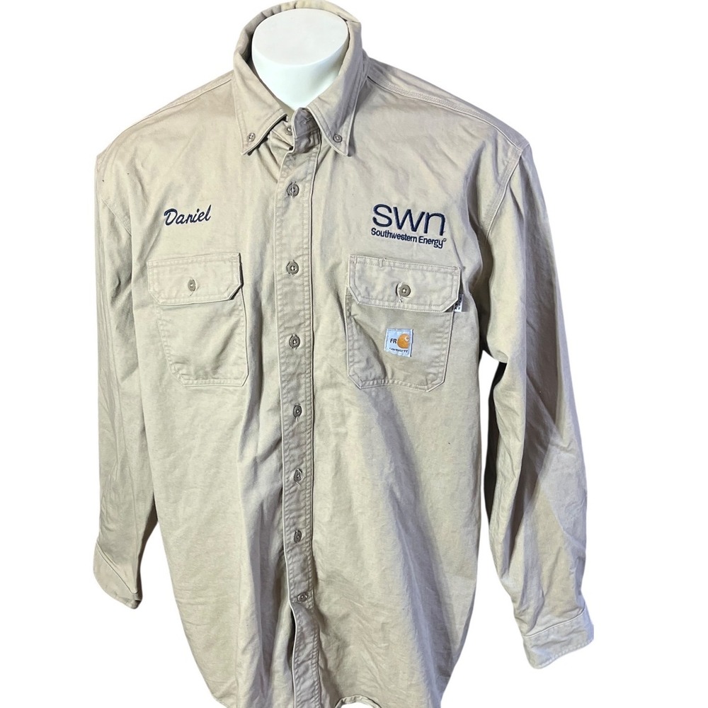 Carhartt FR Southwestern Energy Long Sleeve Work Shirt Tan Mens‎ 2XL